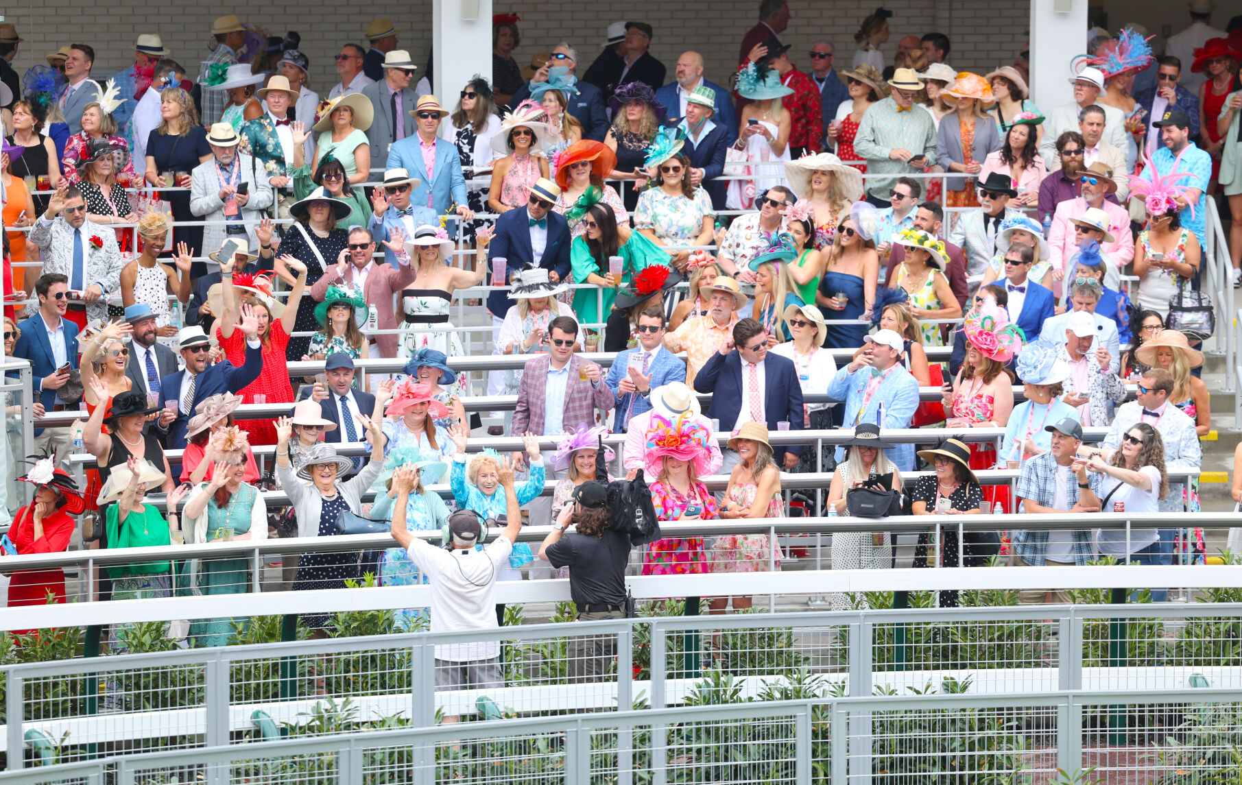 Paddock seating area at Churchill with fans.JPG